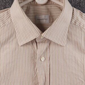 Ermenegildo Zegna 15.5 Beige Comfort Striped Cotton Turkey Men Pocket Button Up